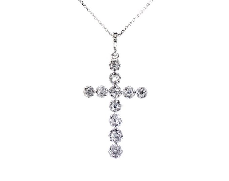 Main Image 1 of Previously Owned Diamond Cross Necklace 1/2 ct tw 10K White Gold 18"