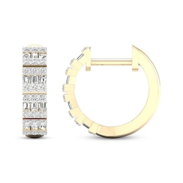 Previously Owned Men's Diamond Huggie Earrings 1/3 ct tw Round & Baguette 10K Yellow Gold