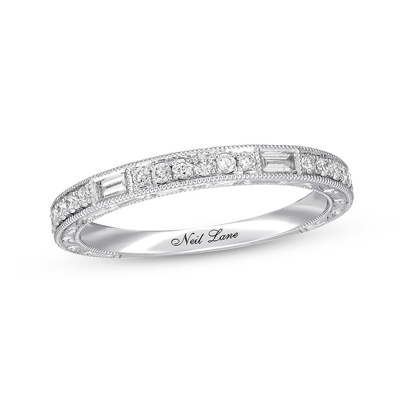 Main Image 1 of Previously Owned Neil Lane Diamond Wedding Band 1/4 ct tw Baguette & Round-cut 14K White Gold - Size 6