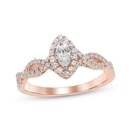 Previously Owned Diamond Engagement Ring 3/4 ct tw Marquise & Round-cut 14K Rose Gold