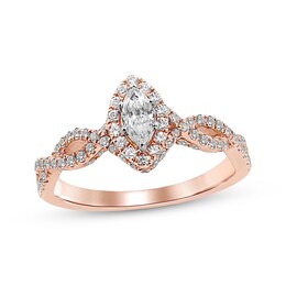 Previously Owned Diamond Engagement Ring 3/4 ct tw Marquise & Round-cut 14K Rose Gold