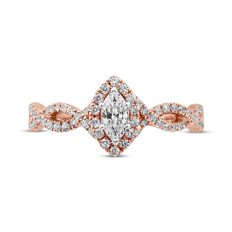 Previously Owned Diamond Engagement Ring 3/4 ct tw Marquise & Round-cut 14K Rose Gold