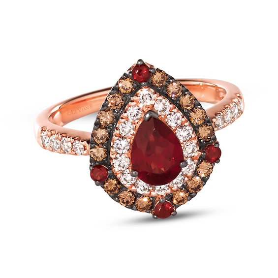 Previously Owned Le Vian Garnet Ring 3/4 ct tw Diamonds 14K Strawberry Gold