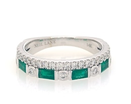 Previously Owned Neil Lane Baguette-Cut Emerald & Round-Cut Diamond Anniversary Ring 3/8 ct tw 14K White Gold