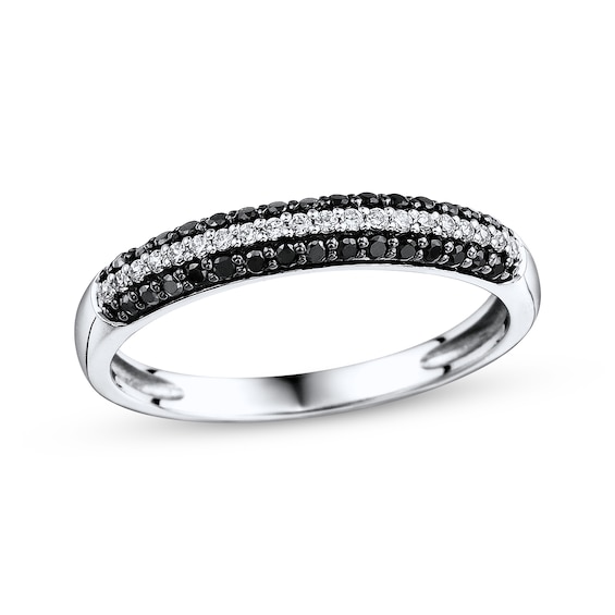 Previously Owned Black/White Diamond Anniversary Ring 1/4 ct tw Round-cut 10K White Gold