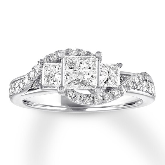 Previously Owned 3-Stone Diamond Ring 1-3/8 ct tw Princess/Round 14K White Gold