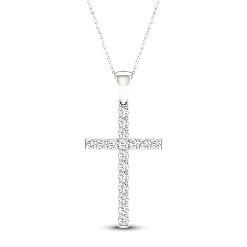 Main Image 1 of Previously Owned Diamond Cross Necklace 1/2 ct tw Round-Cut 10K White Gold 18"