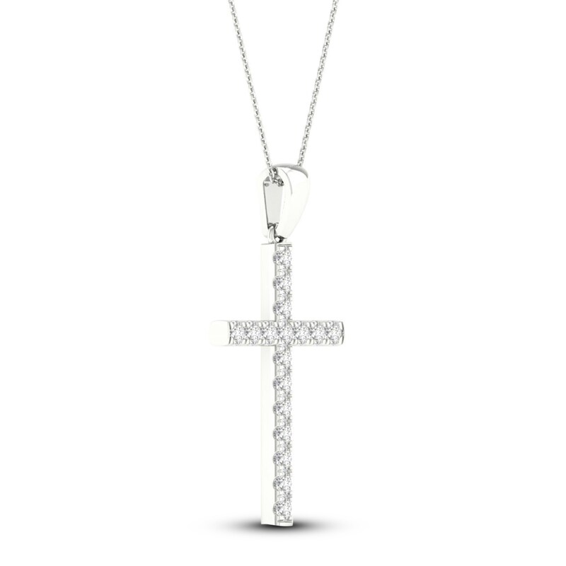 Main Image 2 of Previously Owned Diamond Cross Necklace 1/2 ct tw Round-Cut 10K White Gold 18"