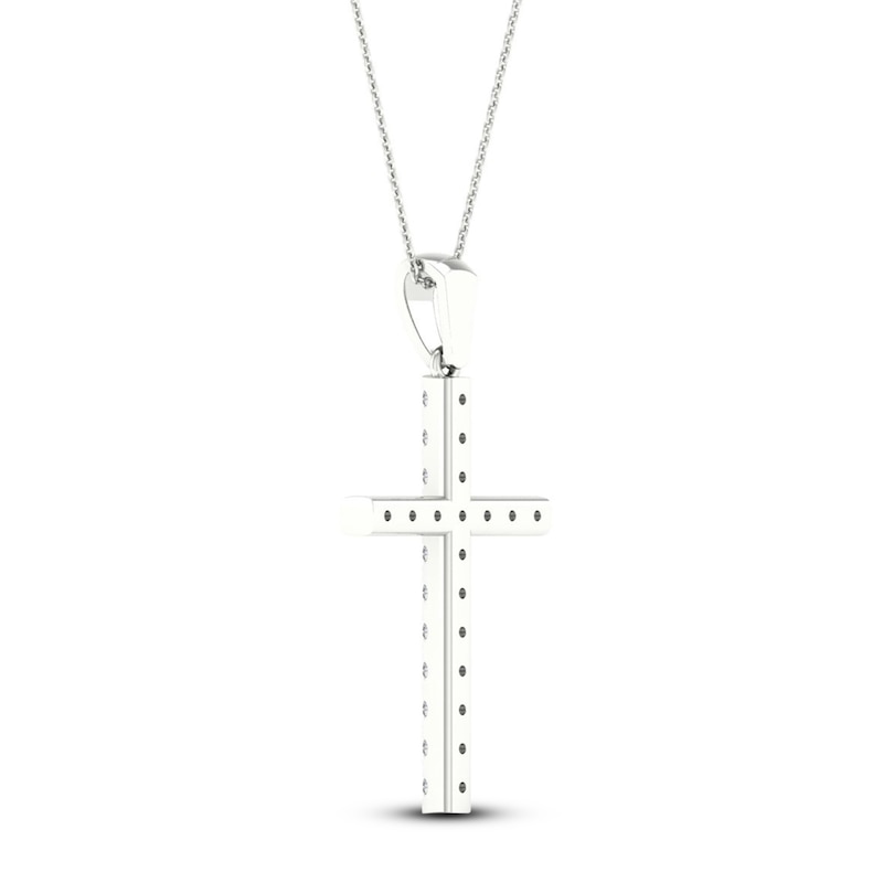 Main Image 4 of Previously Owned Diamond Cross Necklace 1/2 ct tw Round-Cut 10K White Gold 18"