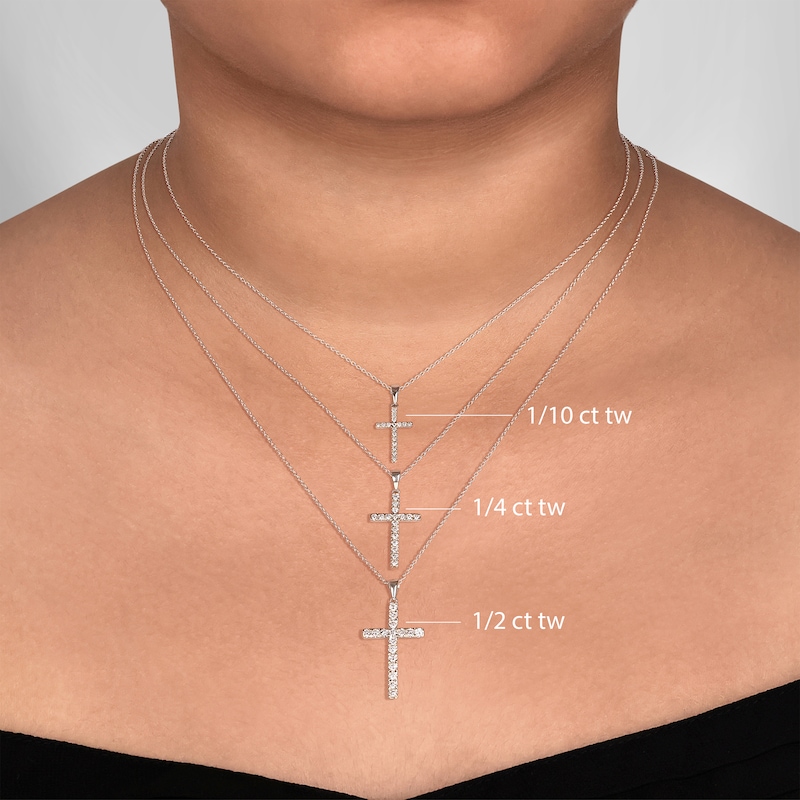 Main Image 6 of Previously Owned Diamond Cross Necklace 1/2 ct tw Round-Cut 10K White Gold 18"
