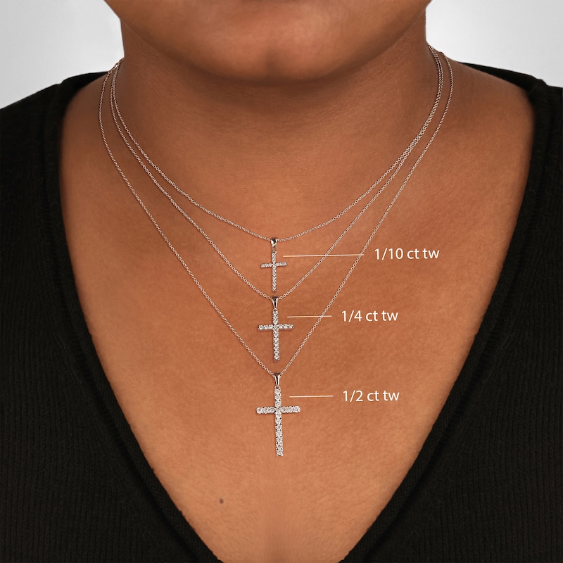 Main Image 7 of Previously Owned Diamond Cross Necklace 1/2 ct tw Round-Cut 10K White Gold 18"