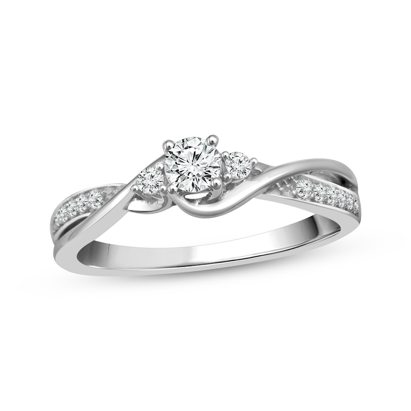 Main Image 1 of Previously Owned Round-Cut Diamond Three-Stone Engagement Ring 1/3 ct tw 10K White Gold Size 5