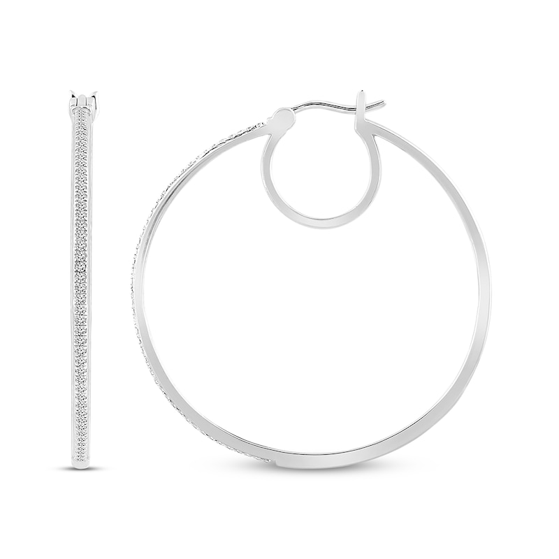 Main Image 1 of Previously Owned Diamond Hoop Earrings 1/4 ct tw Round-cut 10K White Gold