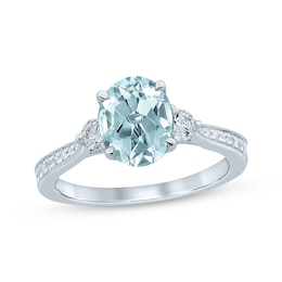 Previously Owned Oval Aquamarine Engagement Ring 1/3 ct tw Round-cut Diamonds 14K White Gold