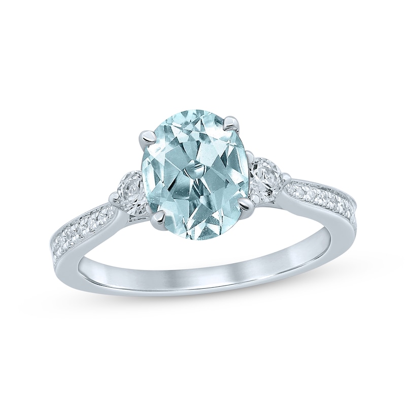 Main Image 1 of Previously Owned Oval Aquamarine Engagement Ring 1/3 ct tw Round-cut Diamonds 14K White Gold