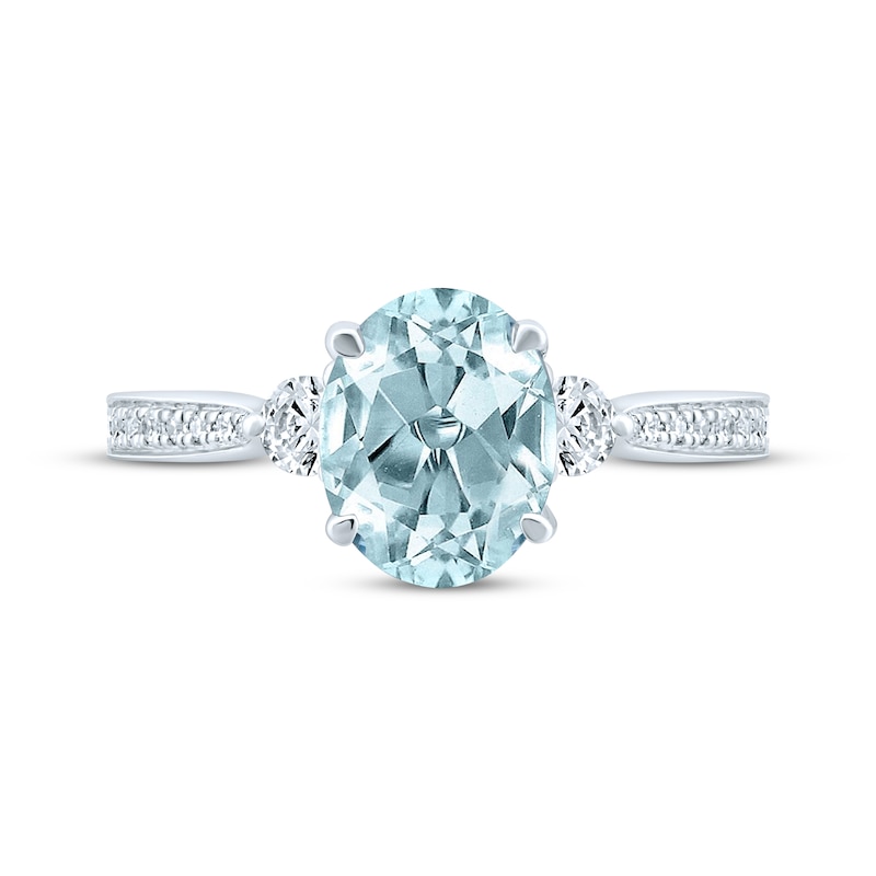 Main Image 3 of Previously Owned Oval Aquamarine Engagement Ring 1/3 ct tw Round-cut Diamonds 14K White Gold