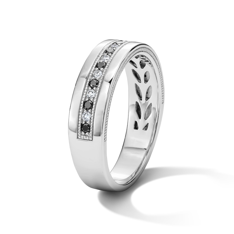 Main Image 3 of Neil Lane Men’s Round-cut Black & White Diamond Wedding Band 1/3 ct tw 14K White Gold