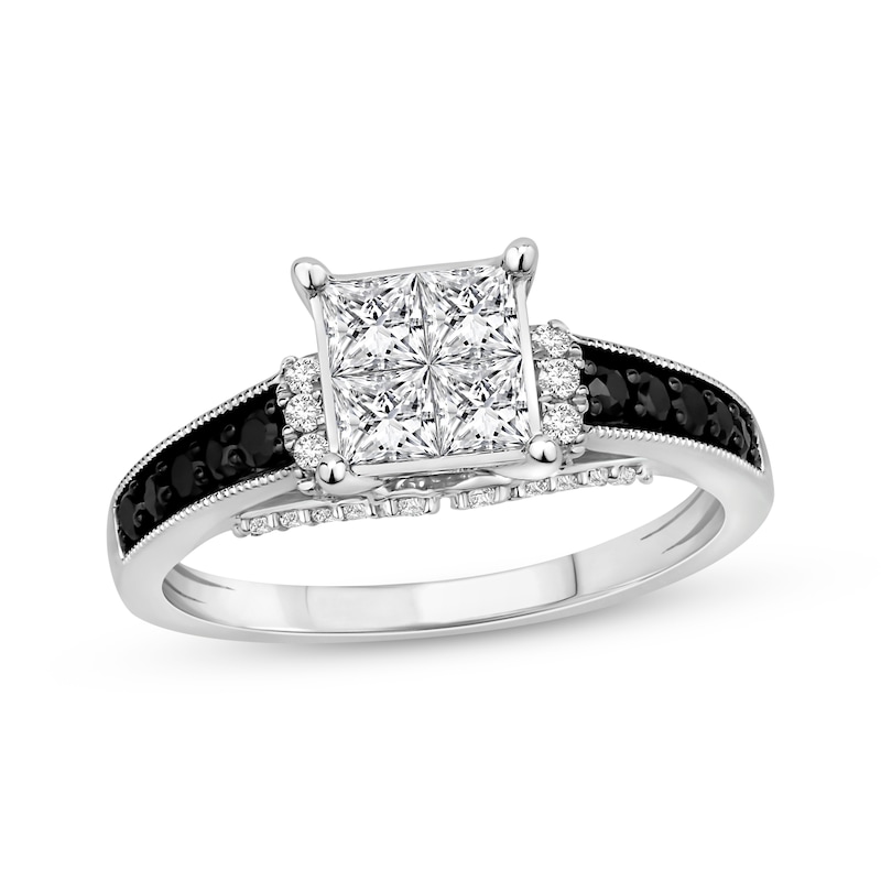Main Image 1 of Previously Owned Black & White Diamond Engagement Ring 1 ct tw 14K White Gold