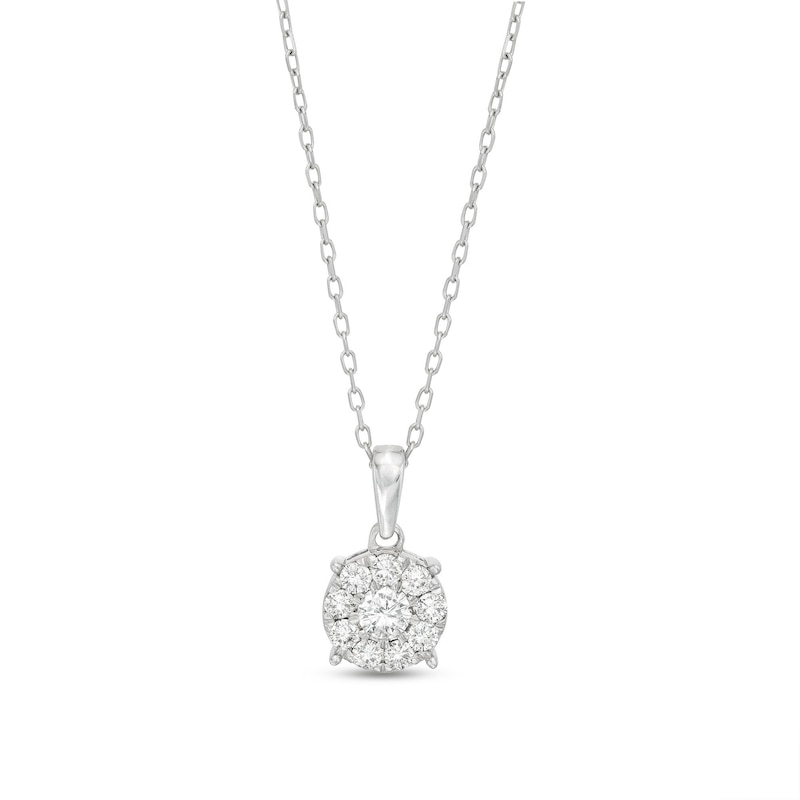 Main Image 1 of Previously Owned Diamond Halo Necklace 1/2 ct tw Round-Cut 10K White Gold 18"