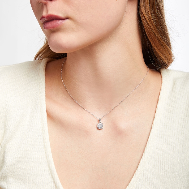 Main Image 5 of Previously Owned Diamond Halo Necklace 1/2 ct tw Round-Cut 10K White Gold 18"