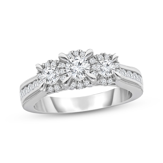 Previously Owned Memories Moments Magic Three-Stone Diamond Engagement Ring 1 ct tw Round-Cut 10K White Gold