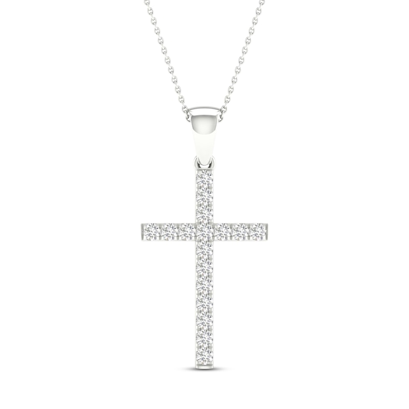 Main Image 1 of Previously Owned Diamond Cross Necklace 1/4 ct tw Round-Cut 10K White Gold 18"