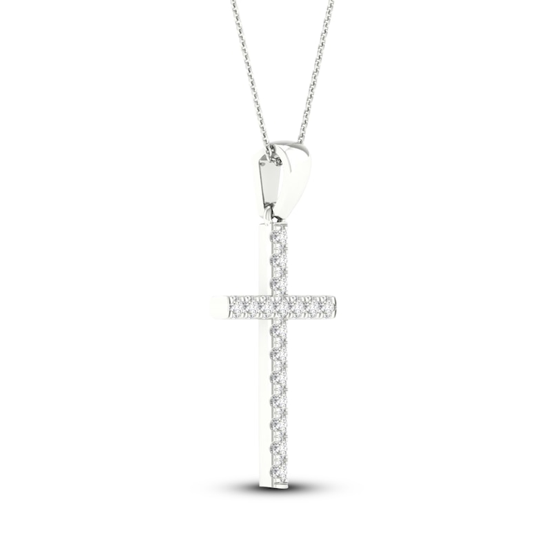 Main Image 3 of Previously Owned Diamond Cross Necklace 1/4 ct tw Round-Cut 10K White Gold 18"