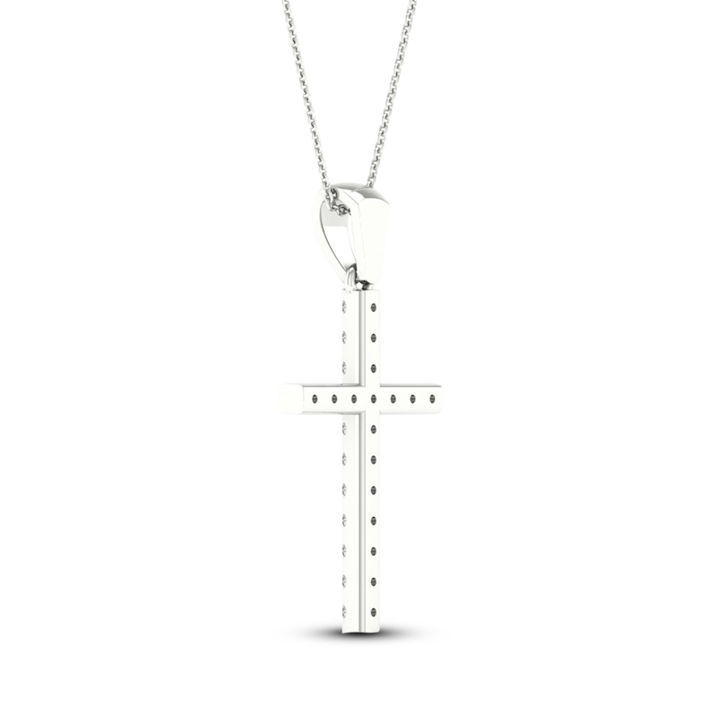 Main Image 4 of Previously Owned Diamond Cross Necklace 1/4 ct tw Round-Cut 10K White Gold 18"
