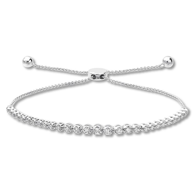 Main Image 1 of Previously Owned Diamond Bolo Bracelet 1/2 ct tw Round-cut 10K White Gold 9.5"