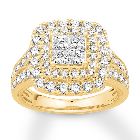 Previously Owned Diamond Engagement Ring 2 ct tw Princess/Round 14K Yellow Gold