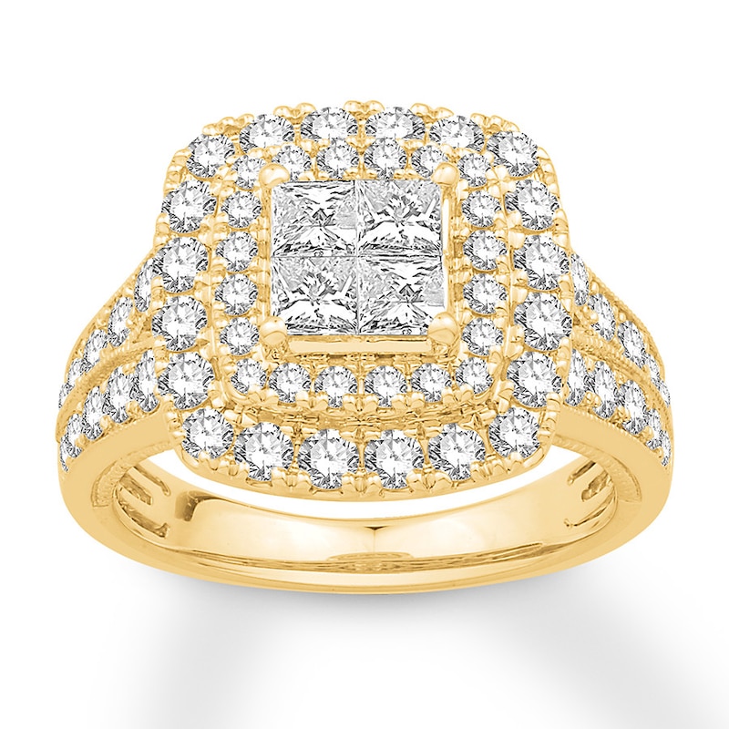 Main Image 1 of Previously Owned Diamond Engagement Ring 2 ct tw Princess/Round 14K Yellow Gold