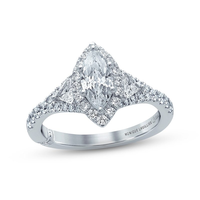 Main Image 1 of Previously Owned Monique Lhuillier Bliss Diamond Engagement Ring 1-1/2 ct tw Marquise, Pie & Round-Cut 18K White Gold