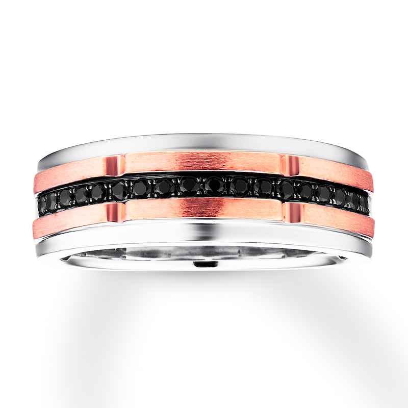 Main Image 1 of Previously Owned Men's Black Diamond Wedding Band 1/4 ct tw 10K Two-Tone Gold