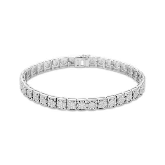 Previously Owned Men's Diamond Bracelet 1-1/3 ct tw Round-cut 10K White Gold 8.5"