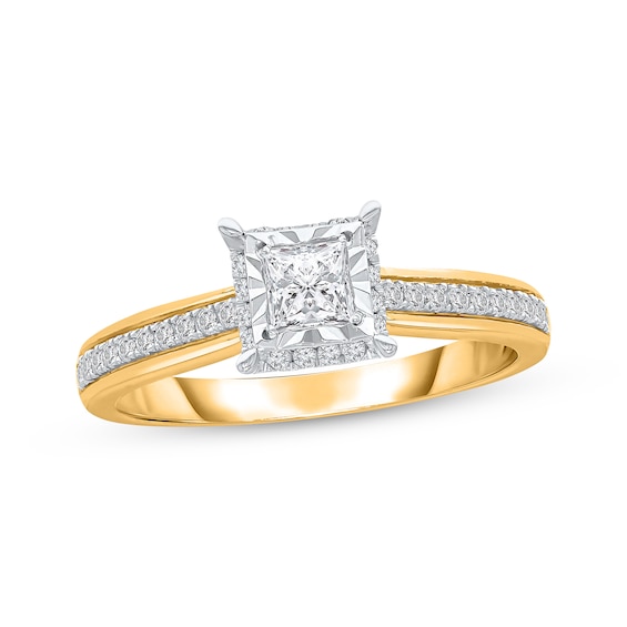 Previously Owned Diamond Engagement Ring 1/2 ct tw Princess & Round 18K Yellow Gold