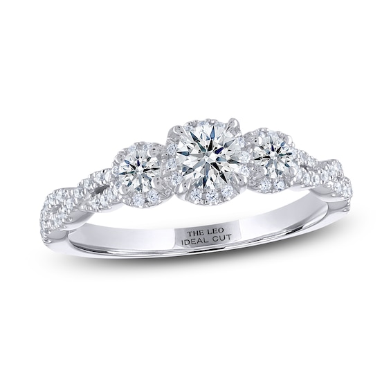 Previously Owned THE LEO Ideal Cut Diamond Three-Stone Engagement Ring 5/8 ct tw 14K White Gold