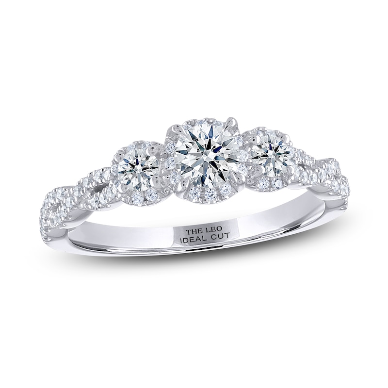 Main Image 1 of Previously Owned THE LEO Ideal Cut Diamond Three-Stone Engagement Ring 5/8 ct tw 14K White Gold
