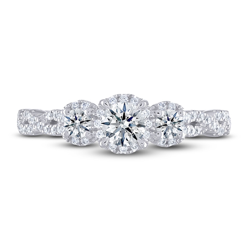 Main Image 3 of Previously Owned THE LEO Ideal Cut Diamond Three-Stone Engagement Ring 5/8 ct tw 14K White Gold