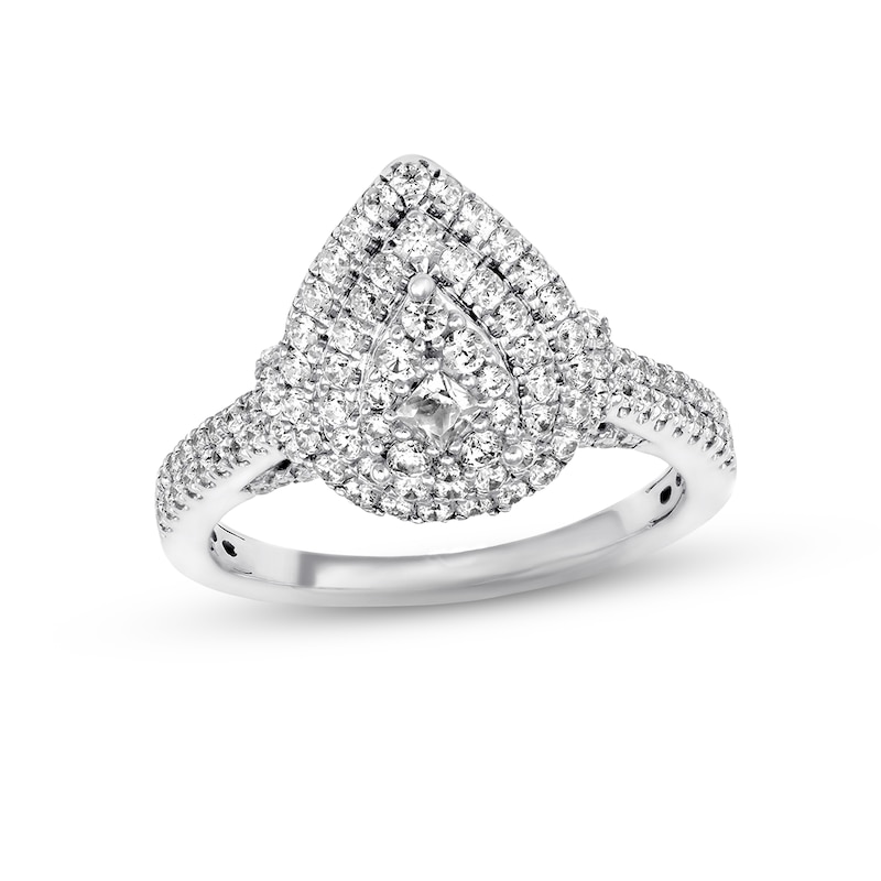 Main Image 1 of Previously Owned Diamond Engagement Ring 7/8 ct tw Princess & Round-cut 14K White Gold