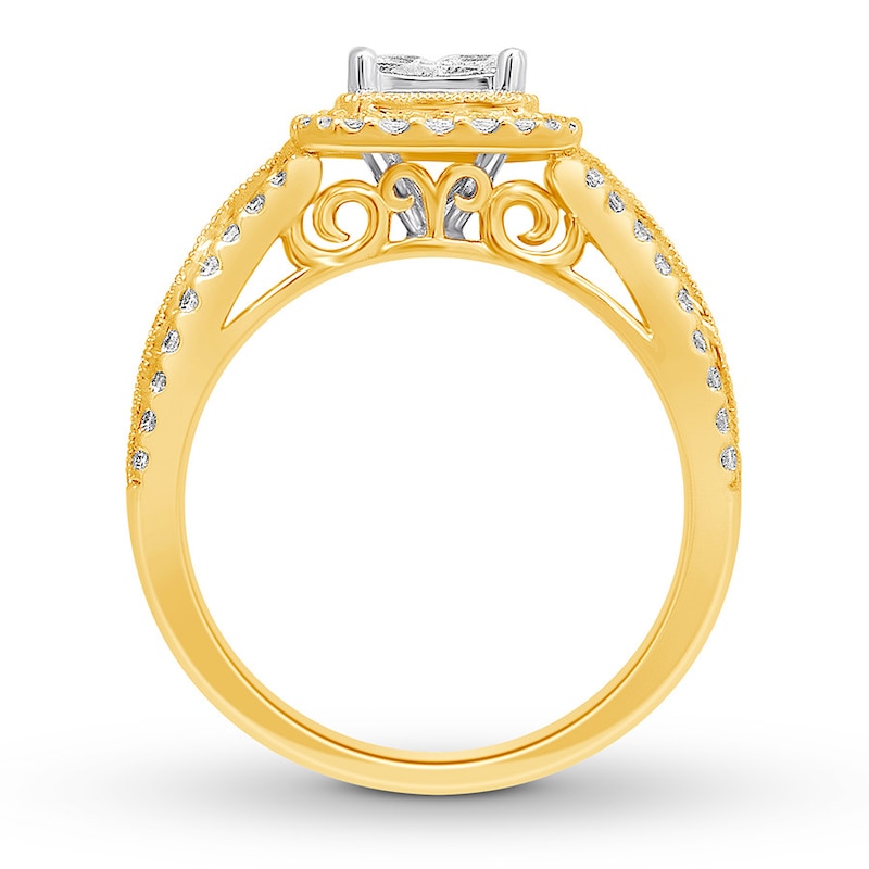 Main Image 2 of Previously Owned Diamond Engagement Ring 1 ct tw Princess & Round 14K Two-Tone Gold