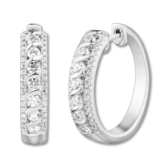 Previously Owned Diamond Hoop Earrings 1 ct tw Round-cut 10K White Gold