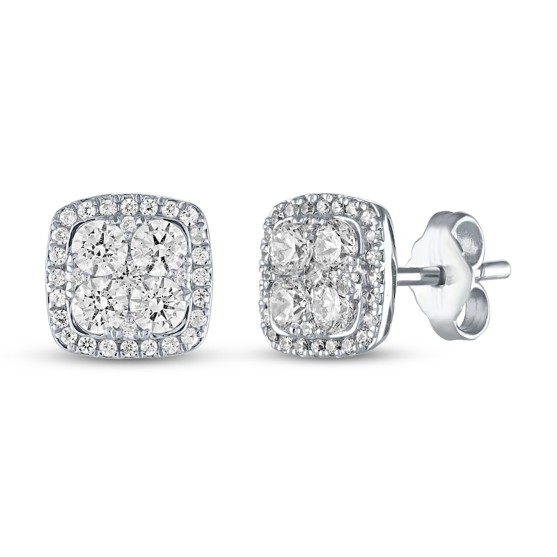 Main Image 1 of Previously Owned Diamond Stud Earrings 1 ct tw Round-cut 10K White Gold