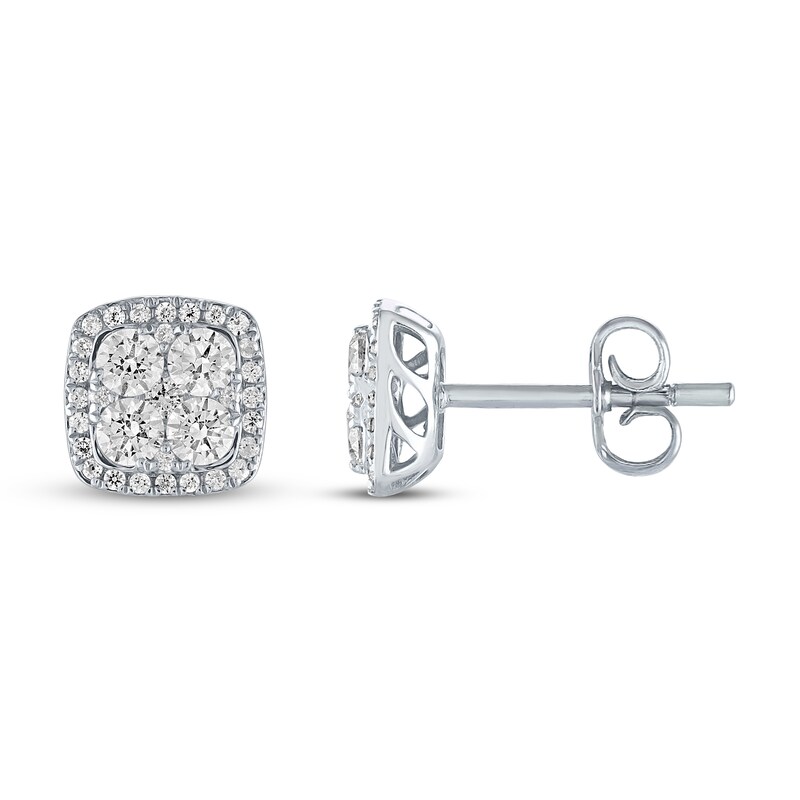 Main Image 2 of Previously Owned Diamond Stud Earrings 1 ct tw Round-cut 10K White Gold