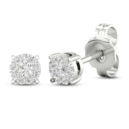 Previously Owned Diamond Halo Stud Earrings 1/10 ct tw Round-Cut 10K White Gold