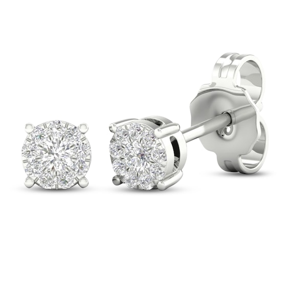 Previously Owned Diamond Halo Stud Earrings 1/ ct tw Round-Cut 10K White Gold
