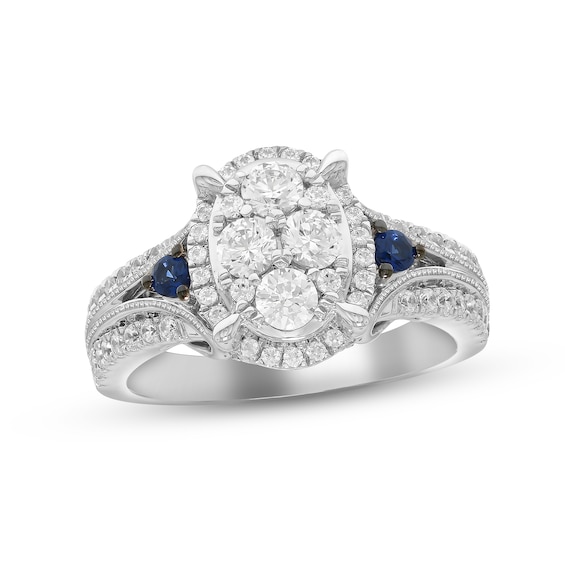 Previously Owned Diamond & Blue Sapphire Engagement Ring 1 ct tw Round-cut 14K White Gold