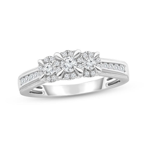 Previously Owned Memories Moments Magic Three Stone Diamond Engagement Ring 1/2 ct tw Round-cut 10K White Gold