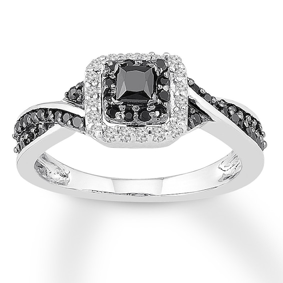 Previously Owned Black Diamond Ring 3/8 ct tw Princess & Round Sterling Silver