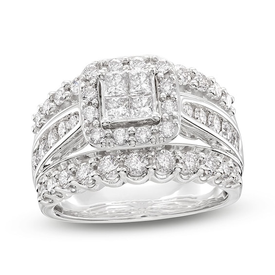 Previously Owned Diamond Engagement Ring 2 ct tw Princess/Round 14K White Gold