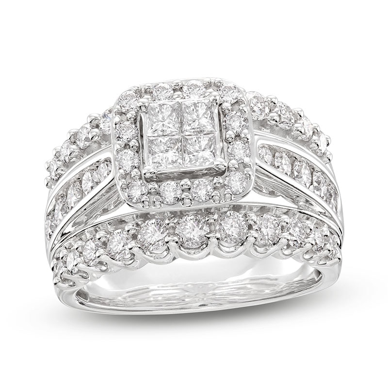 Main Image 1 of Previously Owned Diamond Engagement Ring 2 ct tw Princess/Round 14K White Gold